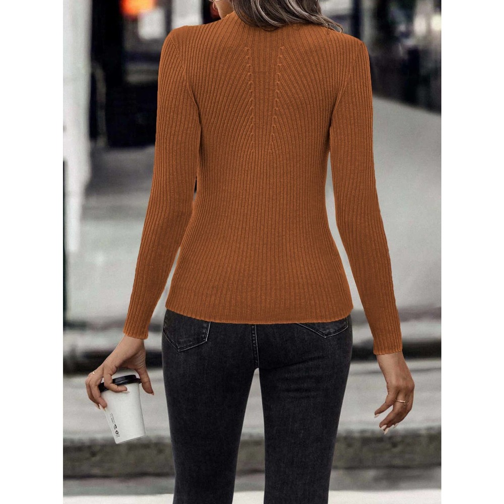 Mock Neck Ribbed Knit Sweater minimalist black - Picture 11 of 11